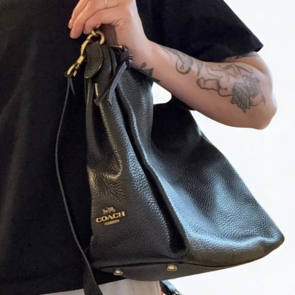 Coach Black Pebbled Leather Shoulder Bag with Gold Hardware - Picture 1 of 8